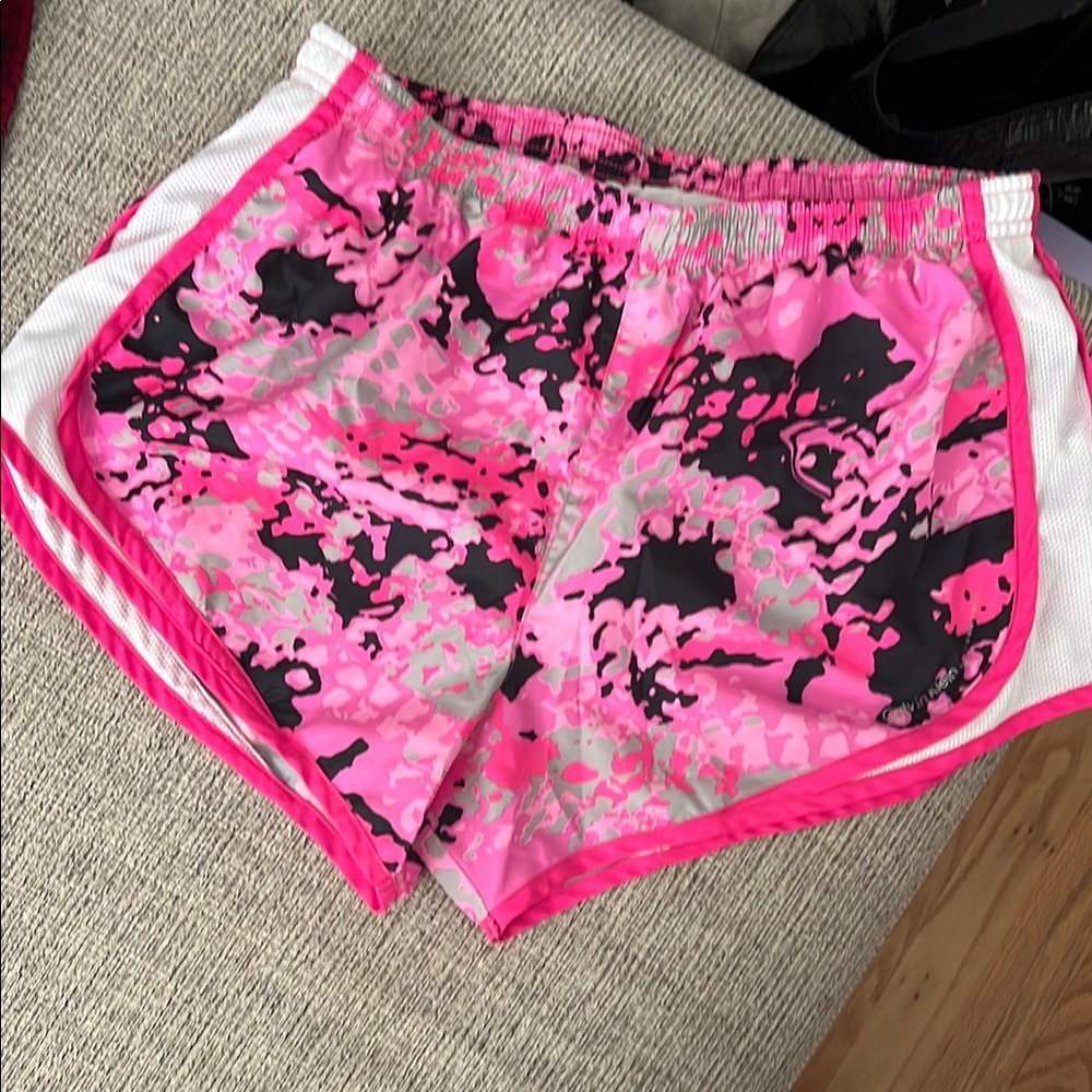 Calvin Klein Pink and Black Athletic Shorts with Curved Hem